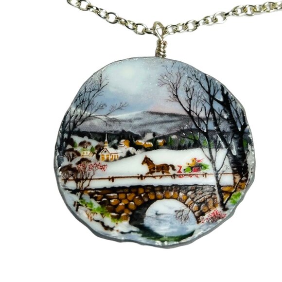 1989 Avon Dashing Through The Snow Broken China Necklace W Multifaceted Crystals - Picture 7 of 17